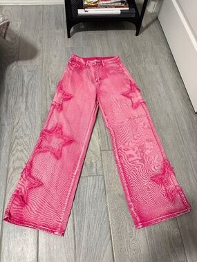 LIKE NEW! Women's SHEIN Pink Denim High Waisted Distressed Star Jeans - 25